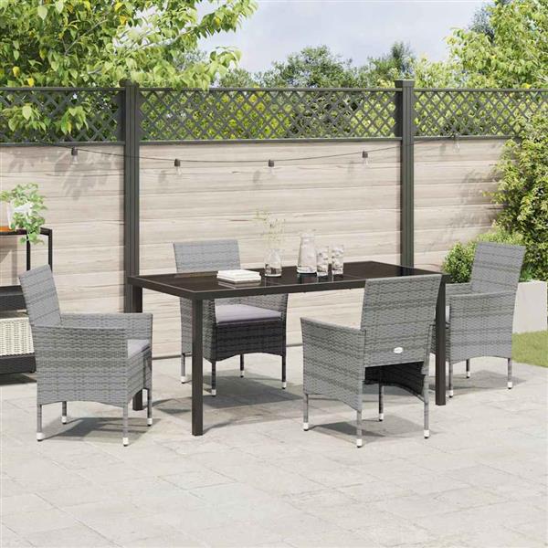 Grote foto vidaxl tuin eetset met kussen 5 pcs grijs poly riet tuin en terras tuinmeubelen