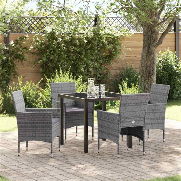 Grote foto vidaxl tuin eetset met kussen 5 pcs grijs poly riet tuin en terras tuinmeubelen
