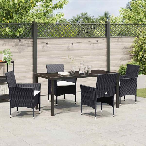 Grote foto vidaxl tuin eetset met kussen 5 pcs zwart poly riet tuin en terras tuinmeubelen