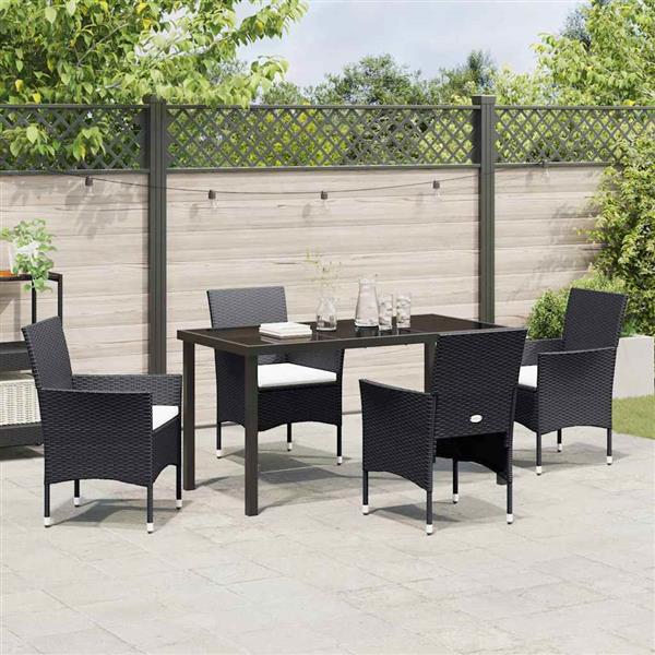 Grote foto vidaxl tuin eetset met kussen 5 pcs zwart poly riet tuin en terras tuinmeubelen