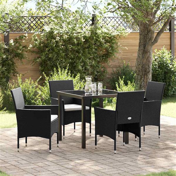 Grote foto vidaxl tuin eetset met kussen 5 pcs zwart poly riet tuin en terras tuinmeubelen