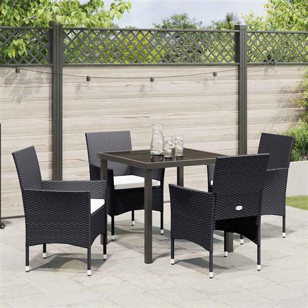 Grote foto vidaxl tuin eetset met kussen 5 pcs zwart poly riet tuin en terras tuinmeubelen