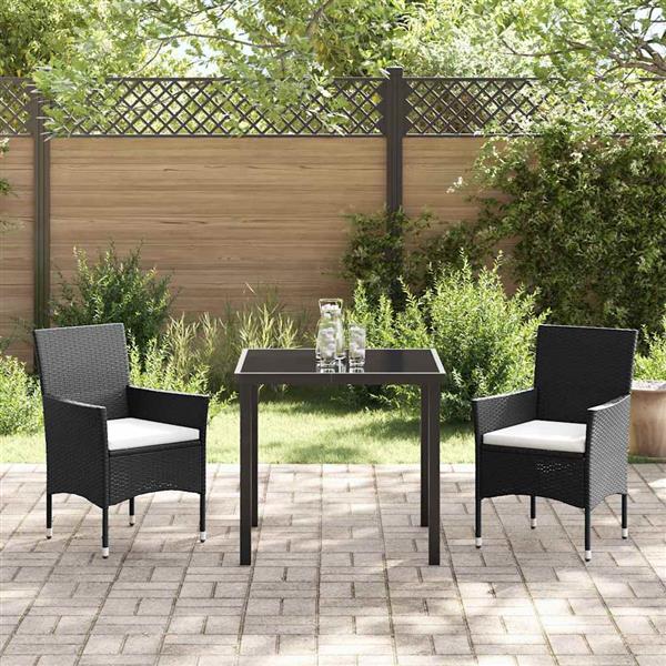 Grote foto vidaxl tuin eetset met kussen 3 pcs zwart poly riet tuin en terras tuinmeubelen