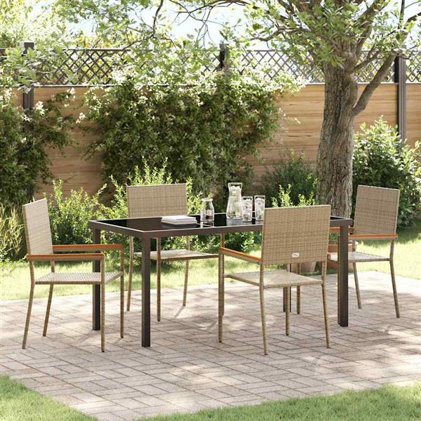 Grote foto vidaxl tuin eetset 5 pcs beige poly riet tuin en terras tuinmeubelen