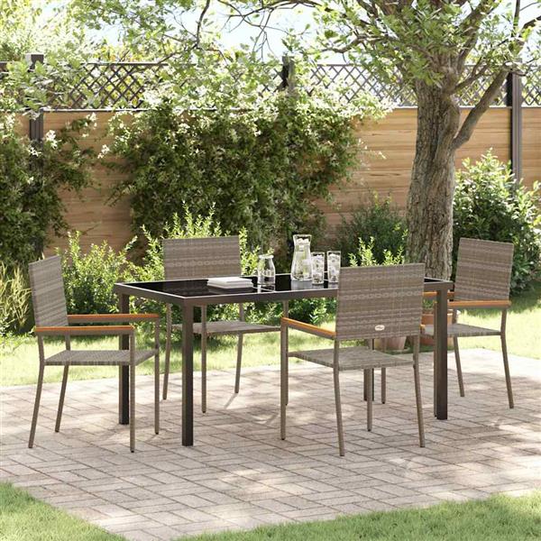 Grote foto vidaxl tuin eetset 5 pcs grijs poly riet tuin en terras tuinmeubelen