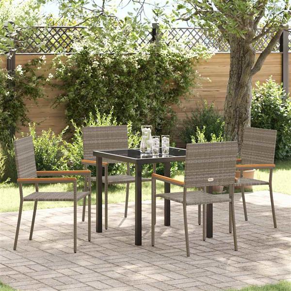 Grote foto vidaxl tuin eetset 5 pcs grijs poly riet tuin en terras tuinmeubelen