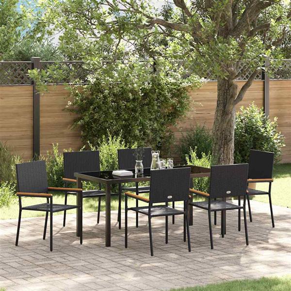 Grote foto vidaxl tuin eetset 7 pcs zwart poly riet tuin en terras tuinmeubelen