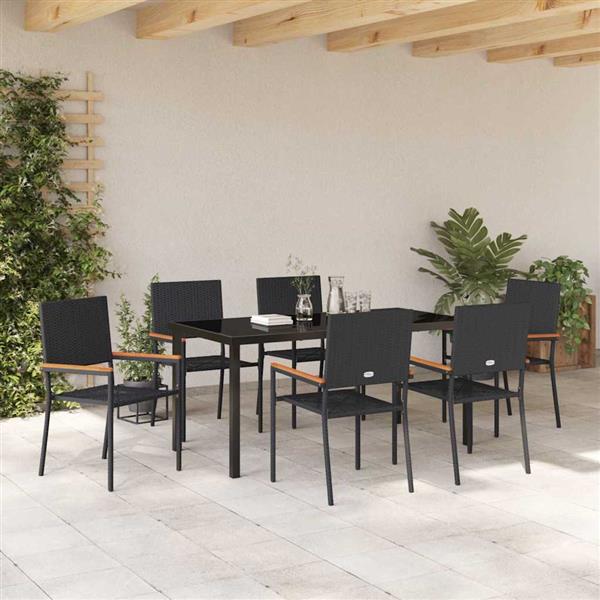 Grote foto vidaxl tuin eetset 7 pcs zwart poly riet tuin en terras tuinmeubelen