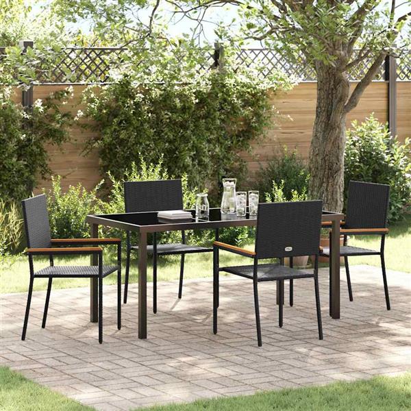 Grote foto vidaxl tuin eetset 5 pcs zwart poly riet tuin en terras tuinmeubelen