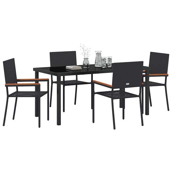 Grote foto vidaxl tuin eetset 5 pcs zwart poly riet tuin en terras tuinmeubelen