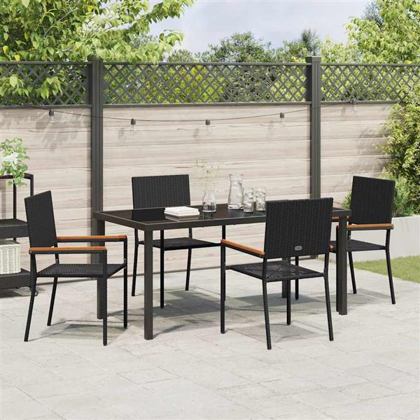 Grote foto vidaxl tuin eetset 5 pcs zwart poly riet tuin en terras tuinmeubelen