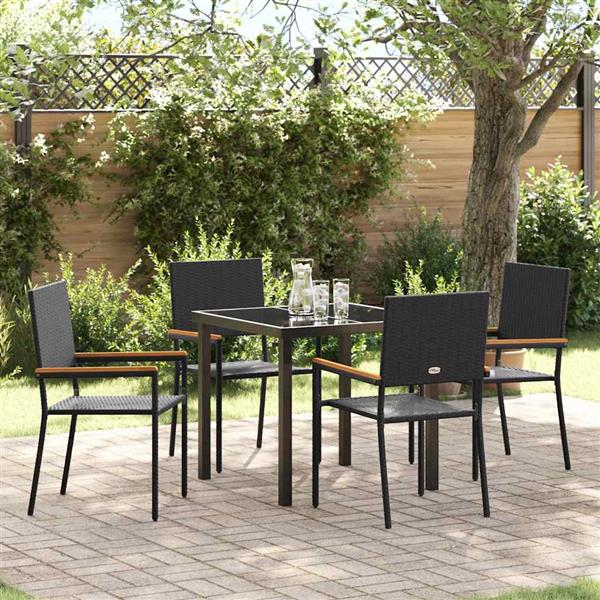 Grote foto vidaxl tuin eetset 5 pcs zwart poly riet tuin en terras tuinmeubelen