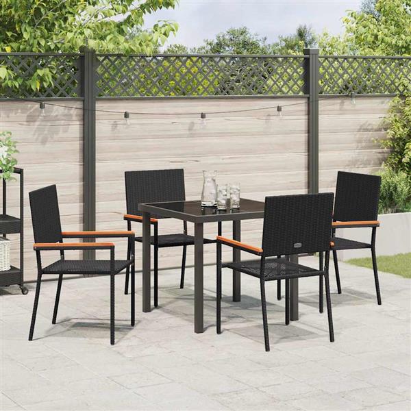 Grote foto vidaxl tuin eetset 5 pcs zwart poly riet tuin en terras tuinmeubelen