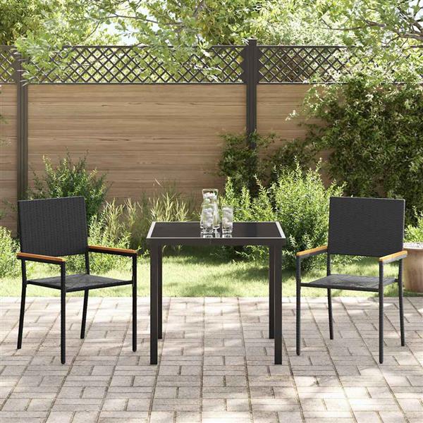 Grote foto vidaxl tuin eetset 3 pcs zwart poly riet tuin en terras tuinmeubelen