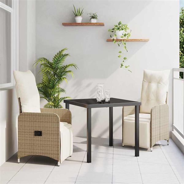 Grote foto vidaxl tuin eetset met kussen 3 pcs beige poly riet tuin en terras tuinmeubelen