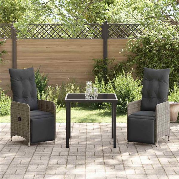 Grote foto vidaxl tuin eetset met kussen 3 pcs grijs poly riet tuin en terras tuinmeubelen