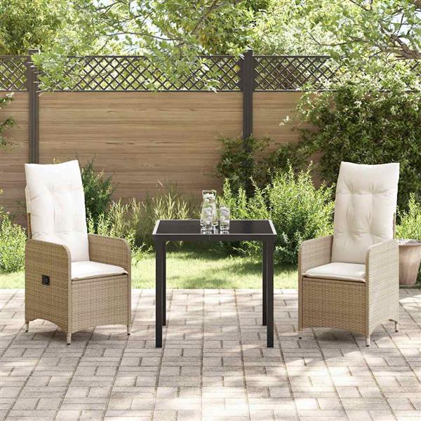 Grote foto vidaxl tuin eetset met kussen 3 pcs beige poly riet tuin en terras tuinmeubelen