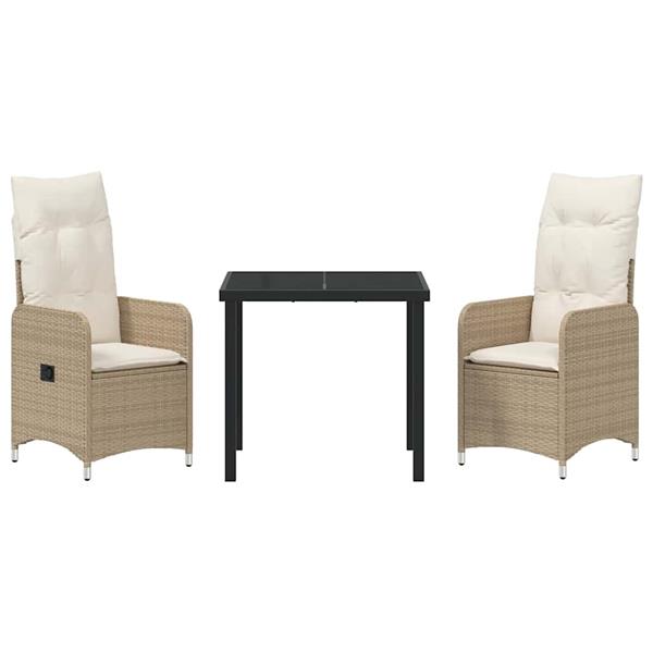 Grote foto vidaxl tuin eetset met kussen 3 pcs beige poly riet tuin en terras tuinmeubelen