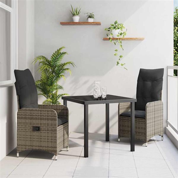Grote foto vidaxl tuin eetset met kussen 3 pcs grijs poly riet tuin en terras tuinmeubelen