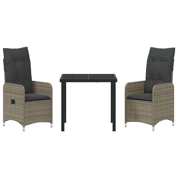 Grote foto vidaxl tuin eetset met kussen 3 pcs grijs poly riet tuin en terras tuinmeubelen