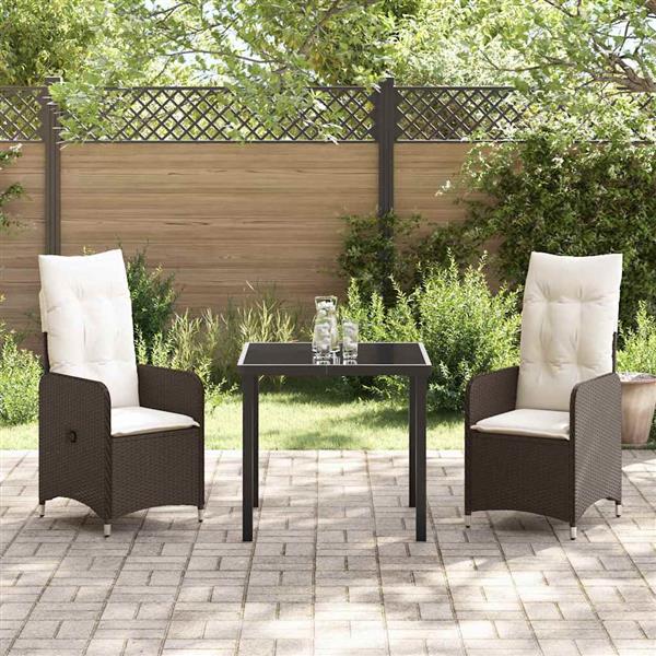 Grote foto vidaxl tuin eetset met kussen 3 pcs bruin poly riet tuin en terras tuinmeubelen