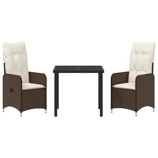Grote foto vidaxl tuin eetset met kussen 3 pcs bruin poly riet tuin en terras tuinmeubelen