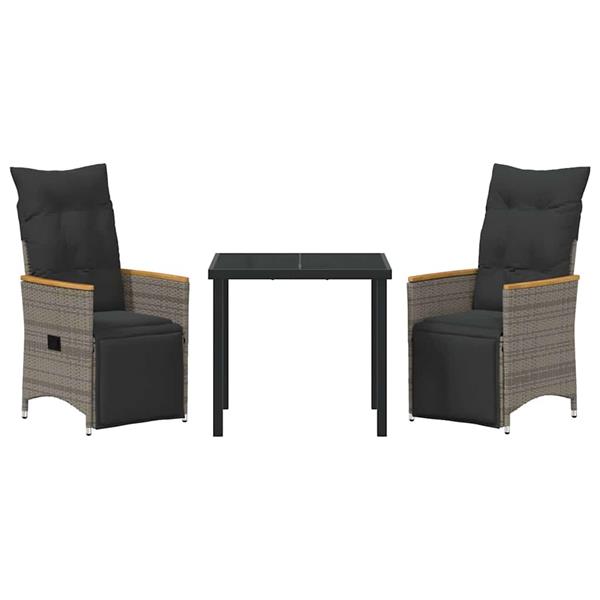 Grote foto vidaxl tuin eetset met kussen 3 pcs grijs poly riet tuin en terras tuinmeubelen