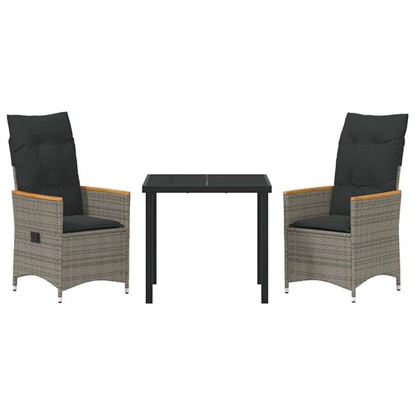 Grote foto vidaxl tuin eetset met kussen 3 pcs grijs poly riet tuin en terras tuinmeubelen