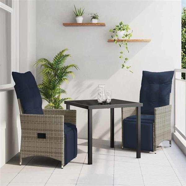 Grote foto vidaxl tuin eetset 3 pcs grijs poly rattan tuin en terras tuinmeubelen