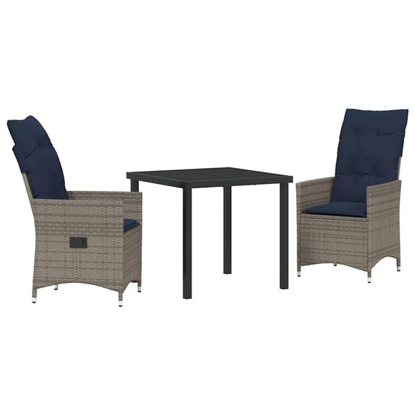 Grote foto vidaxl tuin eetset 3 pcs grijs poly rattan tuin en terras tuinmeubelen
