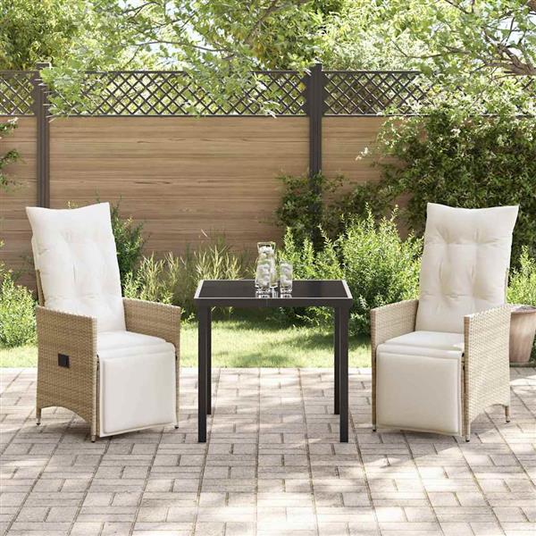 Grote foto vidaxl tuin eetset met kussen 3 pcs beige poly riet tuin en terras tuinmeubelen