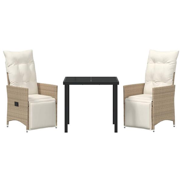 Grote foto vidaxl tuin eetset met kussen 3 pcs beige poly riet tuin en terras tuinmeubelen