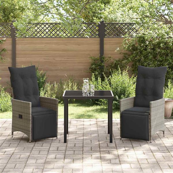 Grote foto vidaxl tuin eetset met kussen 3 pcs grijs poly riet tuin en terras tuinmeubelen
