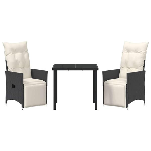 Grote foto vidaxl tuin eetset met kussen 3 pcs zwart poly riet tuin en terras tuinmeubelen