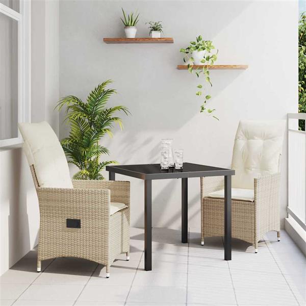 Grote foto vidaxl tuin eetset met kussen 3 pcs beige poly riet tuin en terras tuinmeubelen