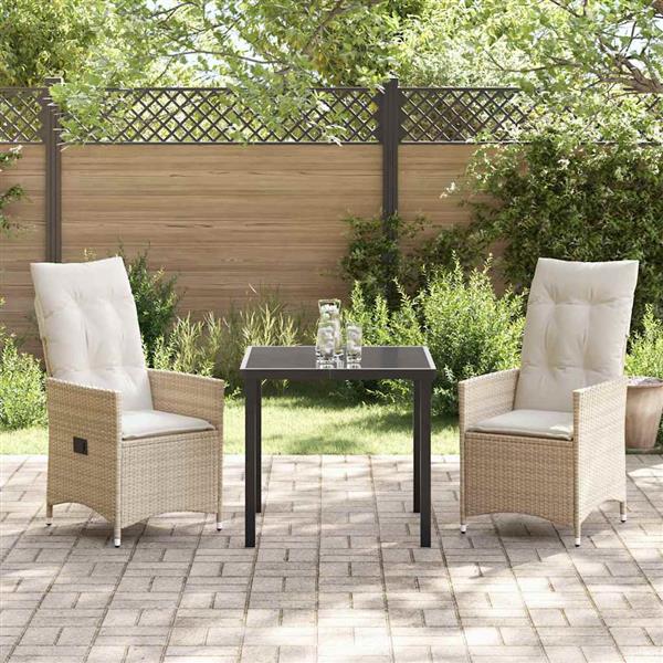Grote foto vidaxl tuin eetset met kussen 3 pcs beige poly riet tuin en terras tuinmeubelen