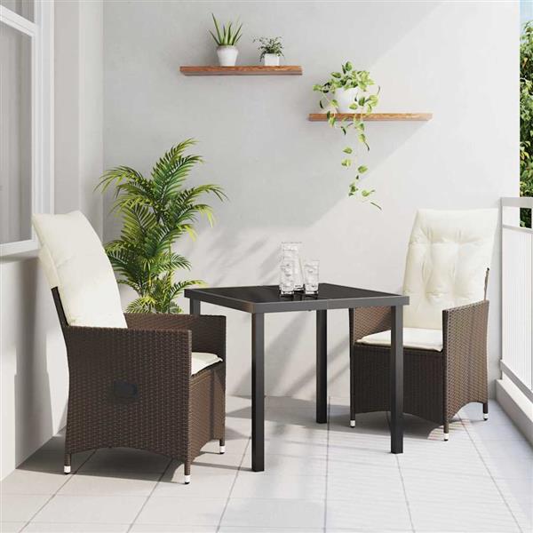 Grote foto vidaxl tuin eetset met kussen 3 pcs bruin poly riet tuin en terras tuinmeubelen