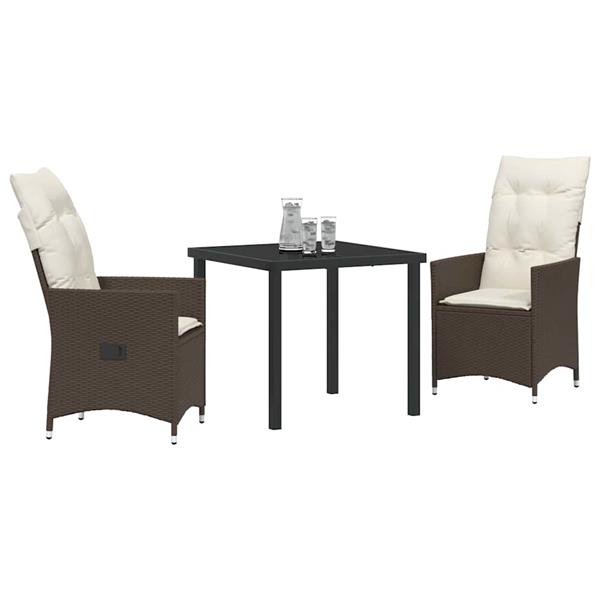 Grote foto vidaxl tuin eetset met kussen 3 pcs bruin poly riet tuin en terras tuinmeubelen