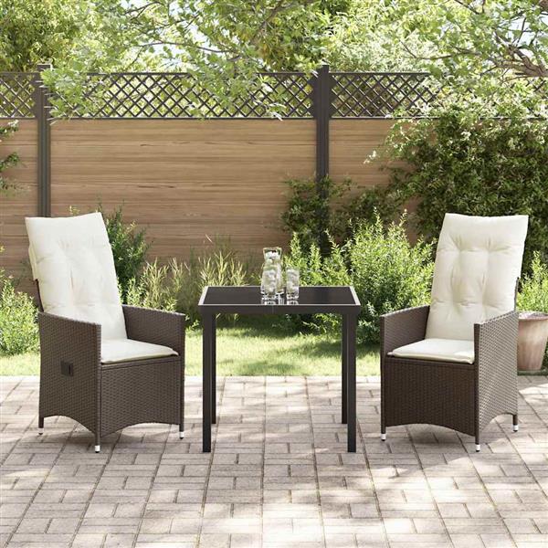 Grote foto vidaxl tuin eetset met kussen 3 pcs bruin poly riet tuin en terras tuinmeubelen