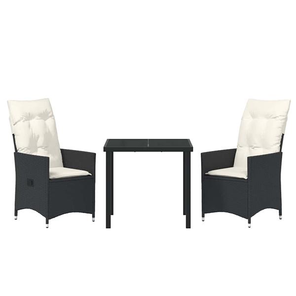 Grote foto vidaxl tuin eetset met kussen 3 pcs zwart poly riet tuin en terras tuinmeubelen