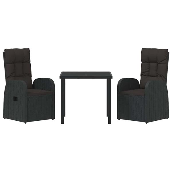 Grote foto vidaxl tuin eetset met kussen 3 pcs zwart poly riet tuin en terras tuinmeubelen
