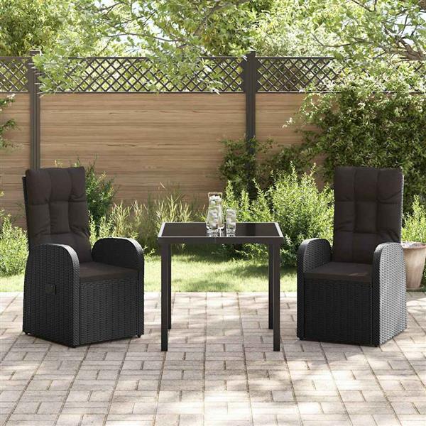 Grote foto vidaxl tuin eetset met kussen 3 pcs zwart poly rattan tuin en terras tuinmeubelen