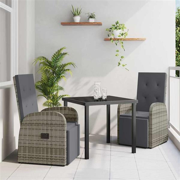 Grote foto vidaxl tuin eetset met kussen 3 pcs grijs poly rattan tuin en terras tuinmeubelen