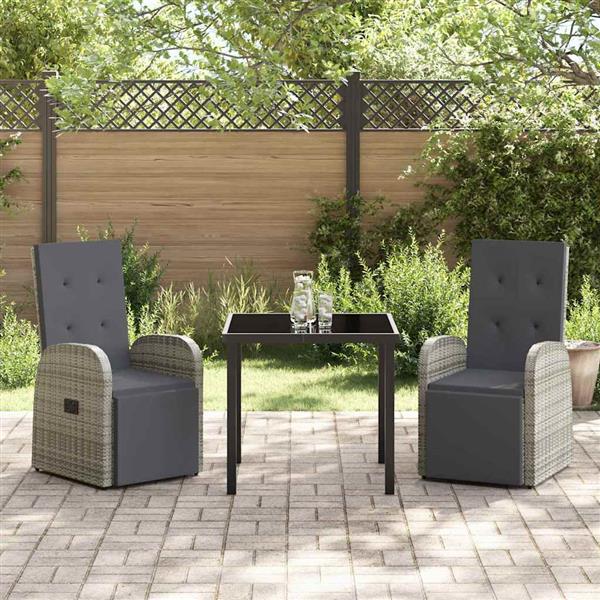 Grote foto vidaxl tuin eetset met kussen 3 pcs grijs poly rattan tuin en terras tuinmeubelen