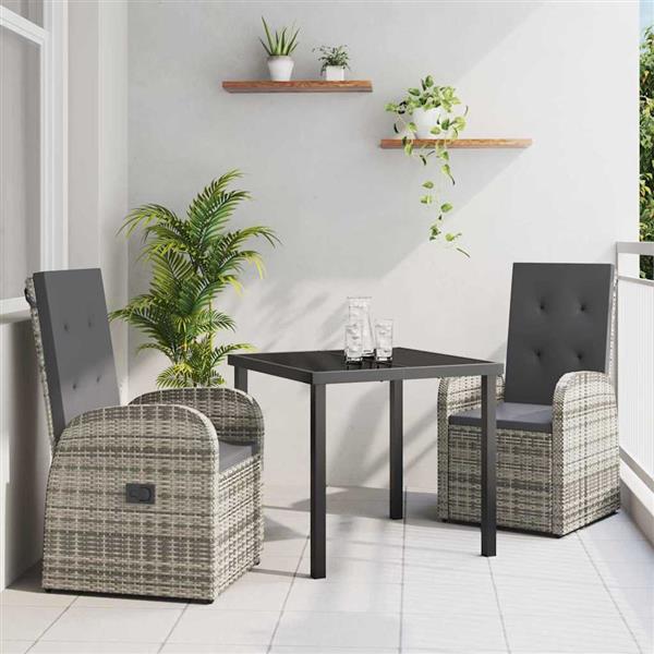 Grote foto vidaxl tuin eetset met kussen 3 pcs grijs poly rattan tuin en terras tuinmeubelen