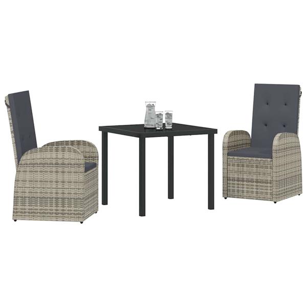 Grote foto vidaxl tuin eetset met kussen 3 pcs grijs poly rattan tuin en terras tuinmeubelen