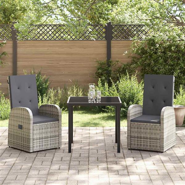 Grote foto vidaxl tuin eetset met kussen 3 pcs grijs poly rattan tuin en terras tuinmeubelen
