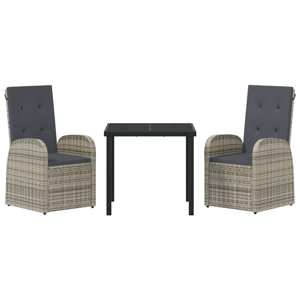 Grote foto vidaxl tuin eetset met kussen 3 pcs grijs poly rattan tuin en terras tuinmeubelen