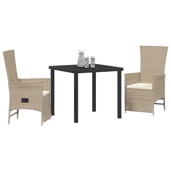 Grote foto vidaxl tuin eetset met kussen 3 pcs beige poly rattan tuin en terras tuinmeubelen