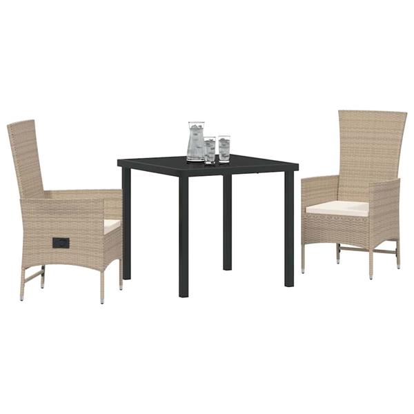 Grote foto vidaxl tuin eetset met kussen 3 pcs beige poly rattan tuin en terras tuinmeubelen
